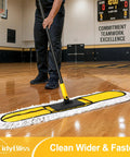 Pro Level Heavy Duty 36 Inch Commercial Dust Mop With Adjustable Telescoping Handle in use on a basketball court floor.