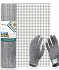 Garden And Home Half Inch Hardware Cloth Roll 36 Inch By 50 Foot Galvanized Wire Mesh For Veggie Gardens And Critter Fence Heavy Duty 19 Gauge Metal Mesh with safety gloves.