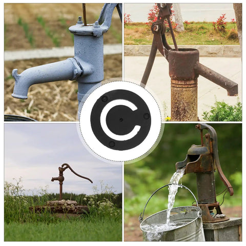 4 images of well pumps with a black round seal. 3 Pack Round Rubber Seals for Well Pump Check Valve Weatherproof Replacement Gaskets