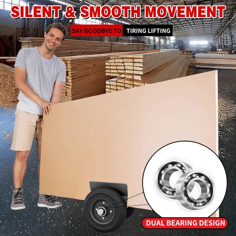 Man using Beefy 8 Inch Panel Dolly Cart For Doors And Slabs in warehouse with solid rubber wheels and steel frame