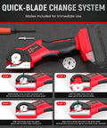 Heavy Duty Cordless Electric Scissor Cutter Compatible With Milwaukee 18v Batteries At 440 Rpm fast blade change system and tool features.