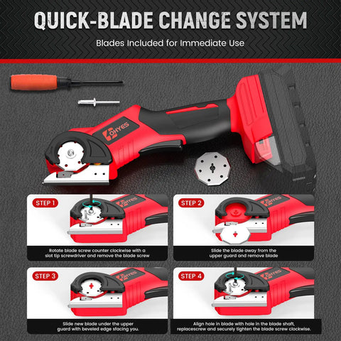 Heavy Duty Cordless Electric Scissor Cutter Compatible With Milwaukee 18v Batteries At 440 Rpm fast blade change system and tool features.