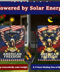 Lit 250th Anniversary USA Garden Flag With Solar LED Double Sided Patriotic Banner Celebrating 1776 2026 250 Years Of American Freedom 12 X 18 Inch Eagle Design displayed day and night on porch