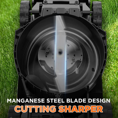 16 Inch Cordless Lawn Mower With Dual 20V 4.0Ah Batteries, Brushless Motor, Ultra Lightweight Yard Buddy, 6-Position Height Adjustment, Includes 2x 4.0Ah Batteries and Charger, Easy Start For Fast, Clean Cuts In Small To Medium Yards. manganse steel blade design