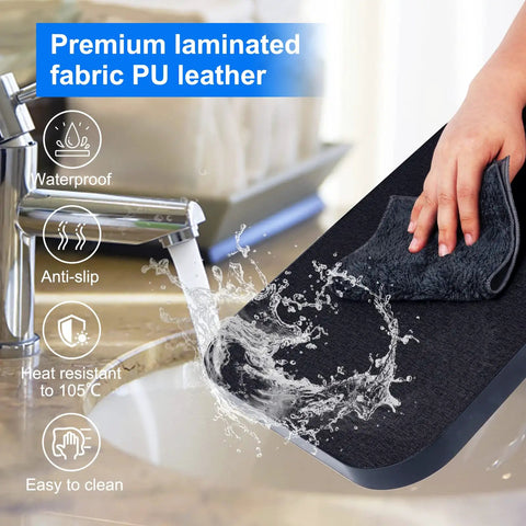 Close-up of hand cleaning a waterproof, anti-slip, heat-resistant kitchen appliance tray under water faucet.