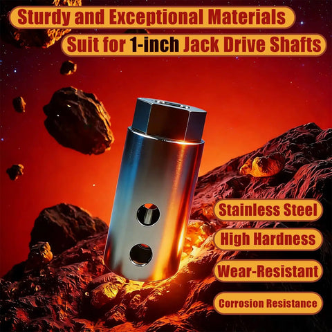 Professional Grade Trailer Jack Drill Adapter Grips Sturdy 1 Inch Drive Shaft Perfectly For Smooth Rotation with stainless steel finish.
