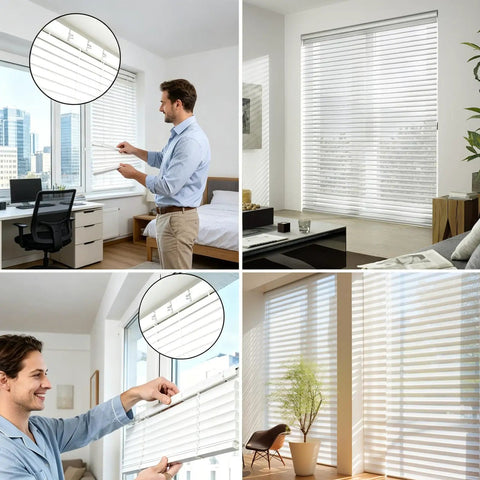 Heavy Duty Valance Clips For Window Blinds 22 Piece Set Featuring Hidden Channel Cover Hardware in use on window blinds.