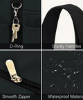 Close-up of Ultra Large Waterproof Tote Bag For Women With 12 Pockets And Top Zipper Closure, showing D-Ring, sturdy handles, smooth zipper, and waterproof material.
