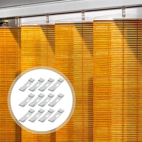 12 Piece White Metal Vertical Blind Repair Tabs Heavy Duty Replacement Clips For Window Shades on yellow slats.