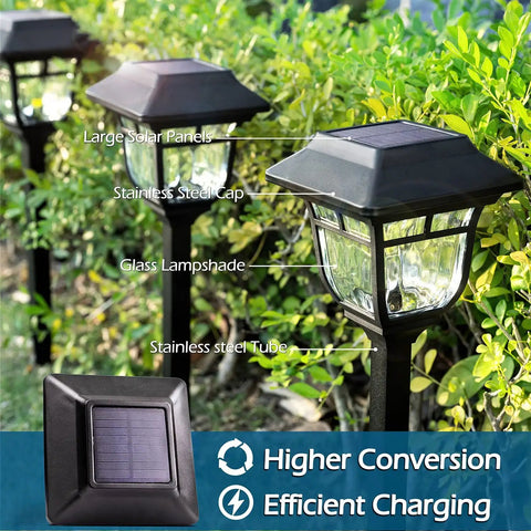 Solar Pathway Lights 4 Pack Outdoor Garden LED Lights IP65 Waterproof Glass And Metal Walkway Landscape Lighting With Two Modes