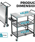 Sturdy Folding Outdoor Grill Cart With Locking Wheels Ready To Roll 27 By 18 Inch Stainless Steel Top 3 Shelf Rolling BBQ Stand
