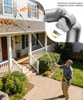 Man using 13 Foot Gutter Cleaning Tool From The Ground With 3 In 1 Gutter Cleaner Replaceable Brush Shovel And Scraper to remove leaves.