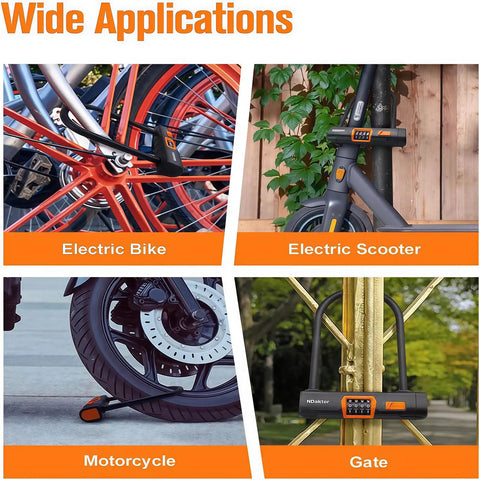 Heavy Duty Bike U Lock With 4 Digit Resettable Combo, Keyless Anti Theft Security on electric bike, scooter, motorcycle, gate