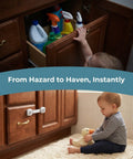 10 Pack Child Safety Cabinet Locks Easy Install Plastic Latches For Cabinets Drawers Fridge Oven Toilet Kitchen Cupboards And Appliances Gray Durable Plastic Construction For Kid Proofing In Every Room showing cabinet safety with child