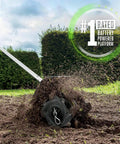 Beefy Cultivator Attachment for 56 Volt Multi Head System tilling soil, solid steel shaft visible, used with PH1400 power head.
