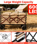 Collapsible Wagon Cart Foldable 600Lbs Heavy Duty Utility Wagon filled with sandbags in a camping setting