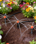 Adjustable Drip Irrigation Emitters Kit With Five Inch Stakes Fifty Pack For Quarter Inch And Four To Seven Millimeter Tubing