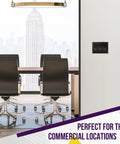 Durable Decorator Light Switch And Receptacle Wall Plate In Gloss Black 3-Gang 4.50 By 6.38 Inches Installed in Office