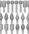 20pc set of 120 Grit Diamond Grinder Bits For Rotary Tools With One Eighth Inch Shank, various shapes for stone and glass work.