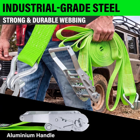 Badass 2 Inch Ratchet Tie Down Straps Heavy Duty Cargo Straps Packed With Double J Hook And 15 Foot Length To Haul Your Rig Without Breaking A Sweat Or Freaking Out Over Shifting Cargo, featuring industrial-grade steel and durable webbing.