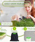 Woman harvesting greens using 4 Tier Seed Sprouting Kit With Drain Holes And Tray Stackable Microgreens Germination System For Beans And Alfalfa Seeds Soil Free Ripple Design Sprouter Tray For Easy Homegrown Organic Sprouts
