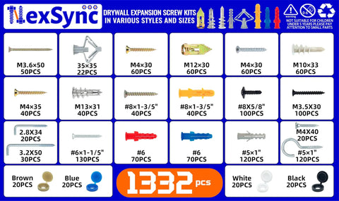 Grab And Go 1332 Piece Drywall Anchors And Screws Kit With 21 Sizes M8 M12 M13 Plastic Expansion Anchors Self Tapping Wood Screws Size 6 To 8 Toggle Wing Bolts J Hooks Eye Hooks Washers Rust Resistant DIY Fasteners, assorted wall anchors