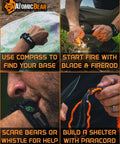 Paracord Survival Bracelet 2 Pack With Fire Starter Ferro Rod Loud Whistle Compass 12 Ft Paracord Adjustable in use