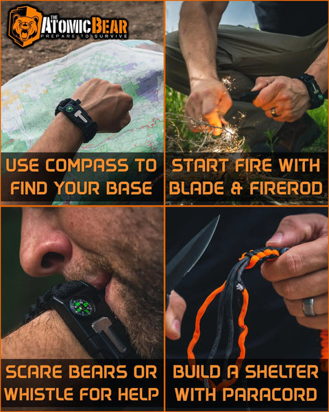 Paracord Survival Bracelet 2 Pack With Fire Starter Ferro Rod Loud Whistle Compass 12 Ft Paracord Adjustable in use