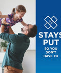 Father playing with daughter, Go To Adhesive Bandages Variety Pack For Minor Cuts Scrapes And Burns shown on blue background.