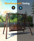 Heavy Duty 880 Lbs Wooden Porch Swing With A Frame Stand For Outdoors And Garden Rustic Sequoia Dusk Finish