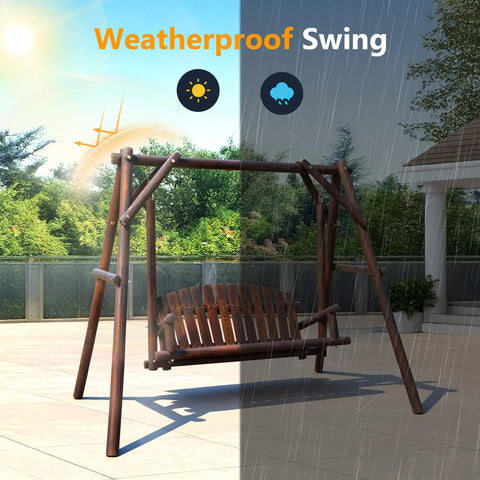 Heavy Duty 880 Lbs Wooden Porch Swing With A Frame Stand For Outdoors And Garden Rustic Sequoia Dusk Finish
