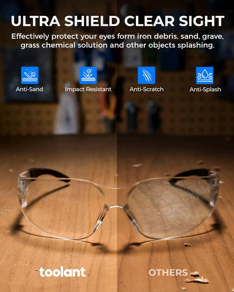 Four Pack Clear Safety Glasses With UV400 And ANSI Z87.1 Standards Built For The Daily Grind, impact-resistant and anti-scratch.