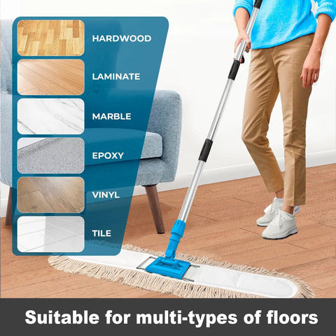 Straight Up Heavy Duty Commercial Dust Mop With Extra Long Handle And Premium Absorbent Cotton Pad on hardwood floor.