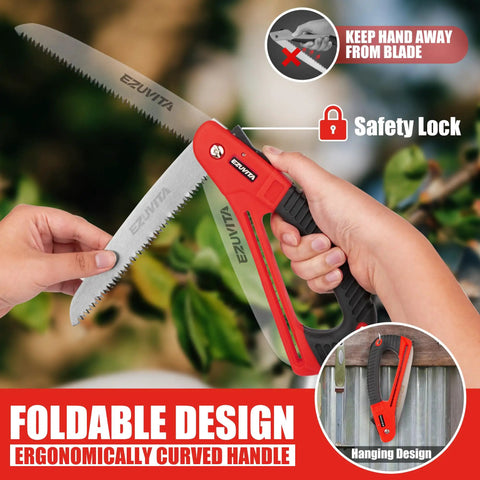 All In One 3 Piece Garden Tool Set With 7 Inch Folding Saw Pruner And Shears Stainless Steel Garden Scissors 2 Pack in use