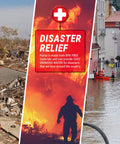Image showing disaster relief efforts with a focus on using pump made from BPA-free materials for safe water provision.