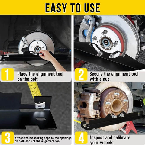 Installation steps for Beefy Steel Toe Alignment Tool For Wheel Angles, Pro-Grade Wheel Alignment Kit on vehicle wheels