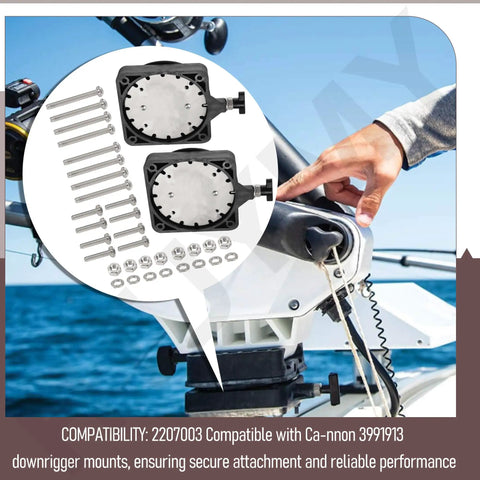 2 Pack Low Profile Swivel Base Downrigger Replacement Kit Featuring 360 Degree Rotation And A Dead Simple Setup, shown with install bolts.
