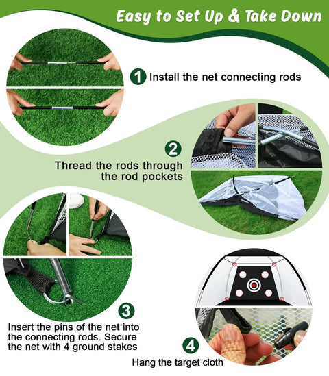 Steps to assemble 10x7ft Golf Practice Net With Dual Turf Hitting Mat For Backyard Driving And Chipping All In One Outdoor Indoor Golf Net