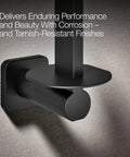 Close-up of matte black Parallel Vertical Toilet Paper Holder For Easy Access And Clean Lines mounted on a textured wall.