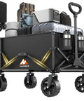 Beast Mode Hauler Collapsible Wagon With Wheels For Groceries And Gear, Folding Utility Cart with gear loaded, side view