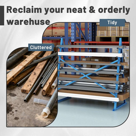 Heavy Duty 2000 Lbs Horizontal Storage Rack With 7 Tier Floor Standing Adjustable Lumber And Pipe Organizer in warehouse.