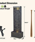 35 Inch Outdoor Water Fountain With Modern Curved Faux Slate Resin Waterfall And 2 Warm LED Lights For Garden Patio Yard Deck Porch Balcony Decor Home Art Water Feature In Black Keeps Your Outdoor Vibe On Point, showing dimensions and 6 ft cord