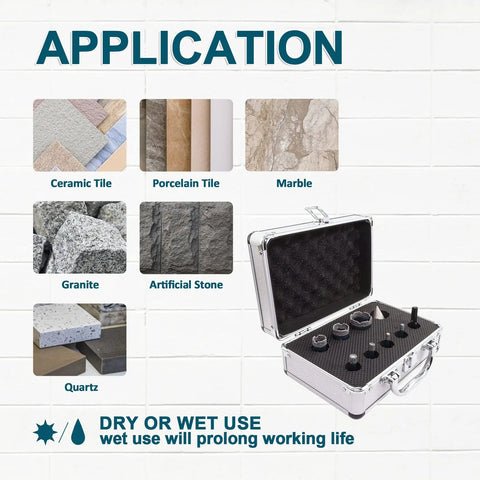 Diamond Core Drill Bit Set For Porcelain Ceramic Tile And Granite Marble Heavy Duty 9 Piece Tile Hole Saw Kit application