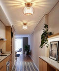Two Pack Gold Semi Flush Mount Ceiling Lights With E26 Socket Crystal Chandeliers highlight modern hallway design