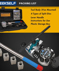 Front view of SEEKSELF brake line flaring tool kit in open case with blue-handle tool and dies
