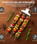 Three Prong Stainless Steel Grilling Skewers With Push Off Slider 14.7 Inch Reusable Metal Kabob Skewers Two Pack With Storage Bag