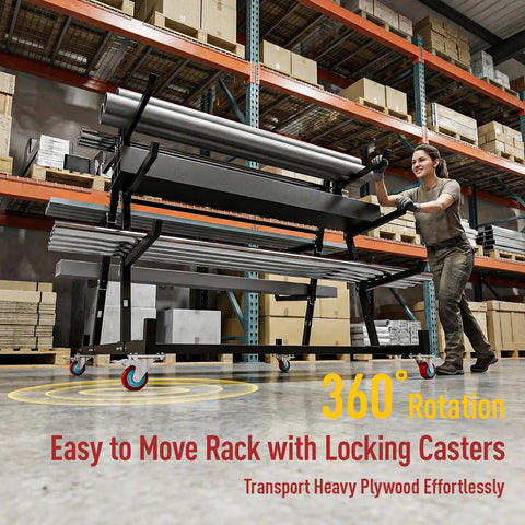Heavy Duty 3 Tier Lumber Storage Rack Built Like A Tank 1000 Lb Capacity Adjustable Steel Pipe Rack with locking casters in use