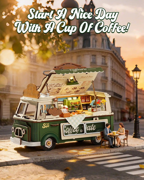 Retro Coffee Truck 3D Wood Puzzle Kit For Adults DIY Model Craft Building Set That Doubles As Dope Desk Decor And A Thoughtful Gift For Family And Friends Today on street