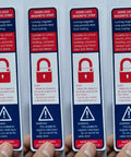 12 Pack Magnetic Lockdown Strips For Doors Heavy Duty Iron Door Magnets, showing four indigo colored strips with lock icon