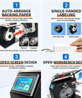 High Precision Semi Automatic Right Angle Corner Labeling Machine With Light Sensor Recognition For Stickers And Bottles showing auto-arrange backing paper and sloped screen design.